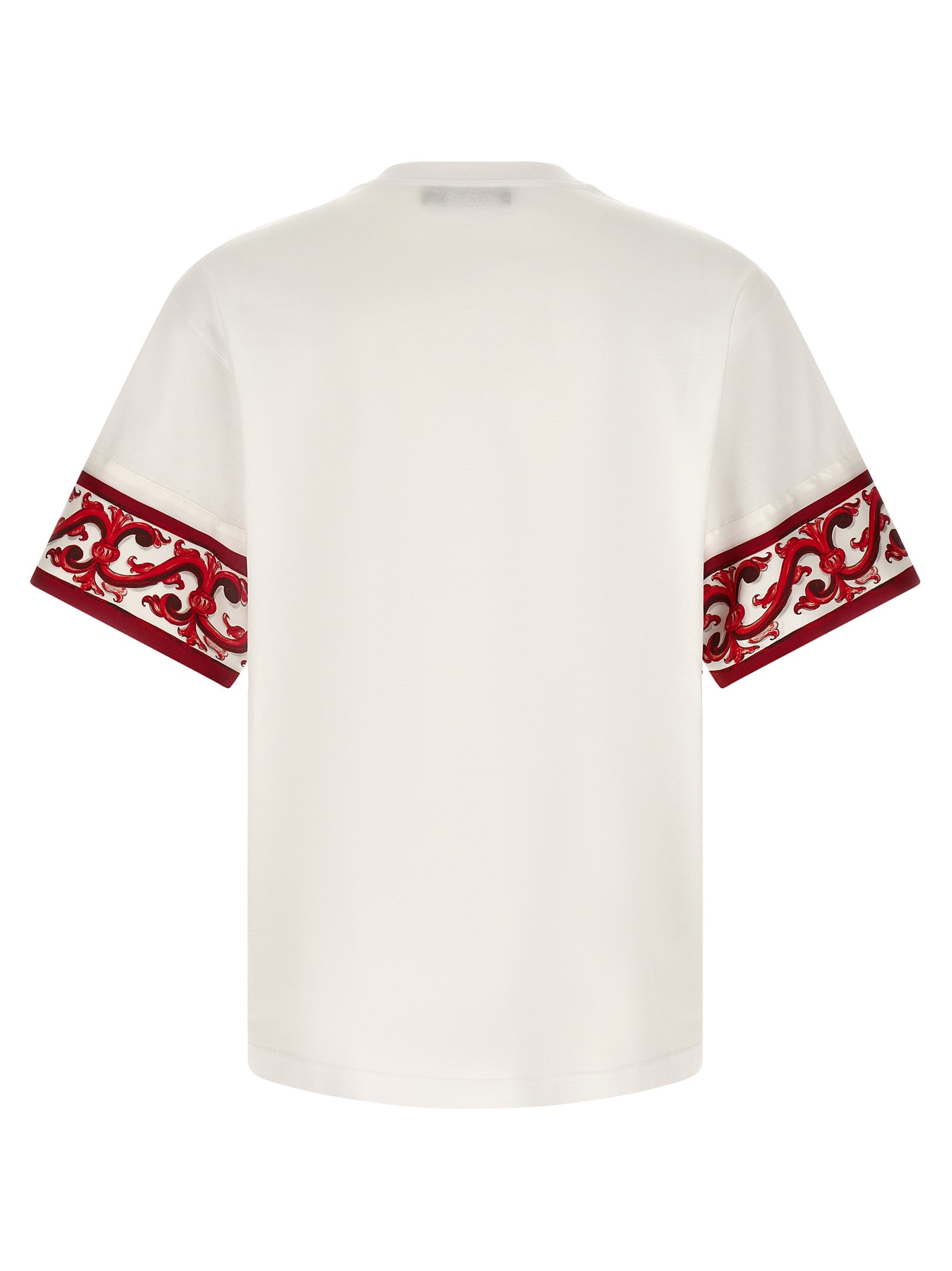 T-shirt en coton multicolore de Dolce & Gabbana avec logo et design élégant, porté sur un mannequin.