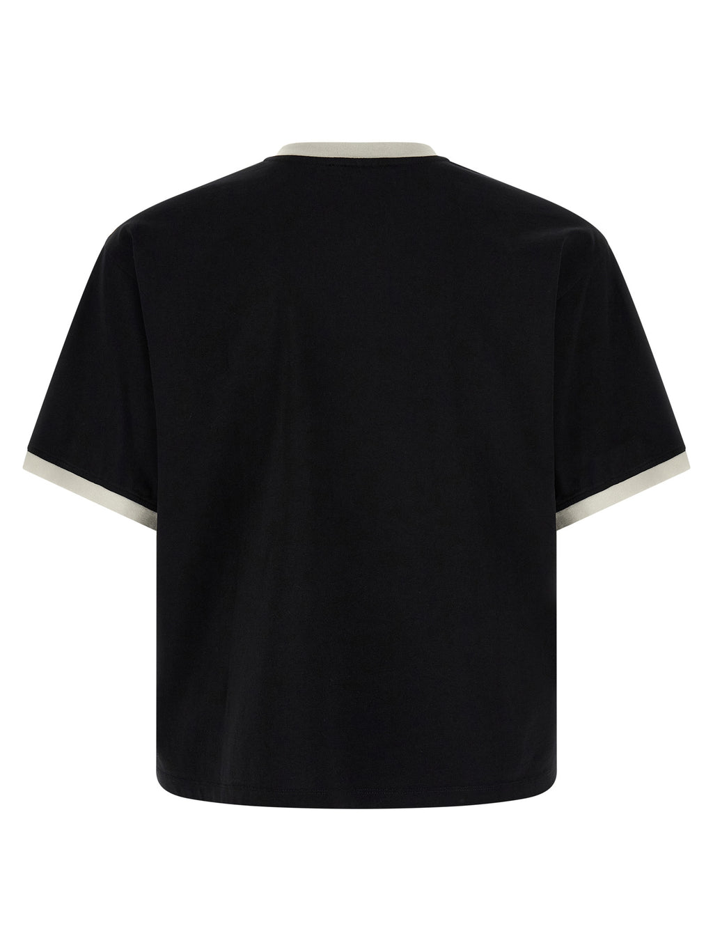 T-shirt noir en coton de la marque Versace, coupe classique avec logo distinctif visible sur le devant.