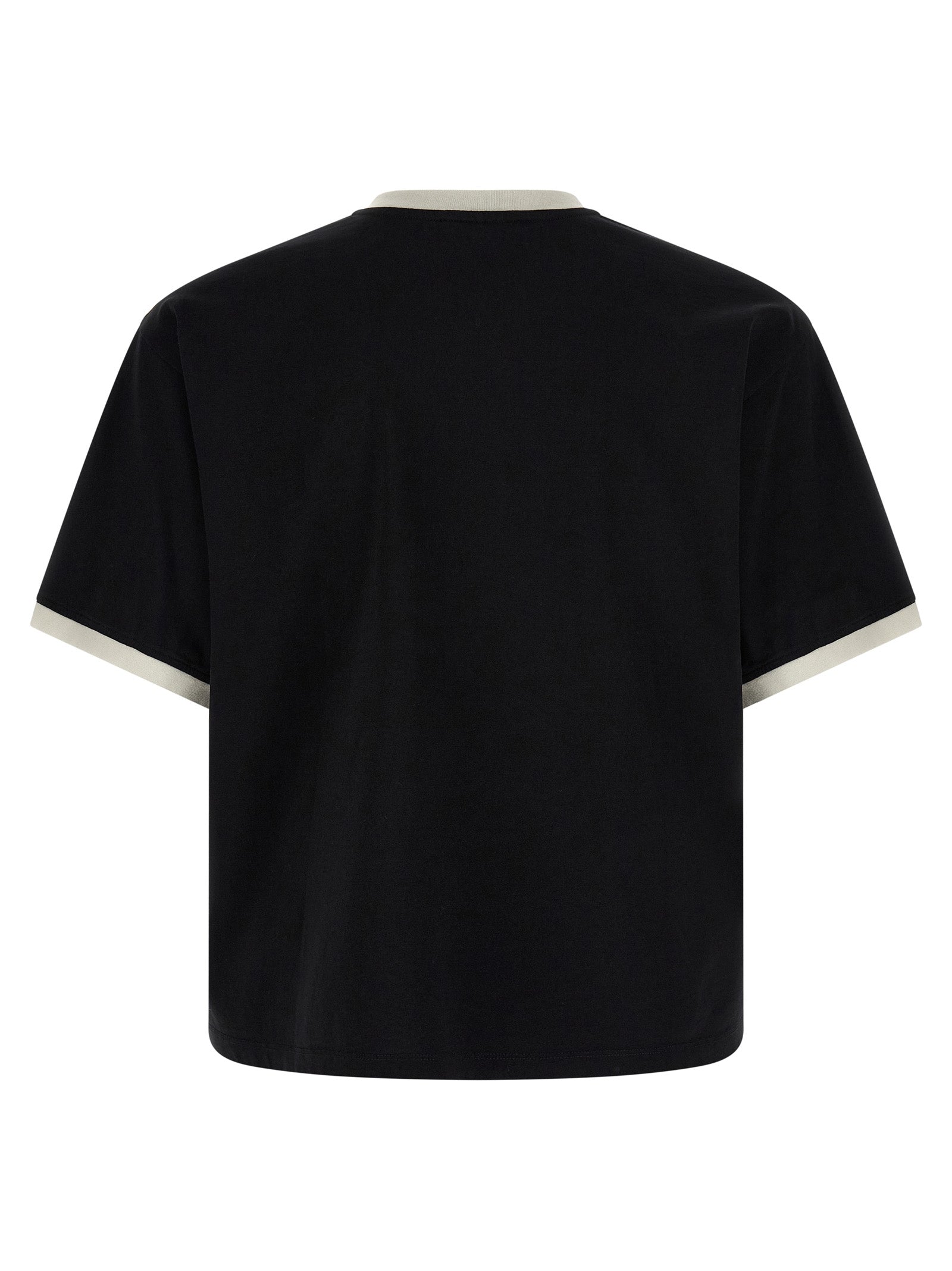 T-shirt noir en coton de la marque Versace, coupe classique avec logo distinctif visible sur le devant.