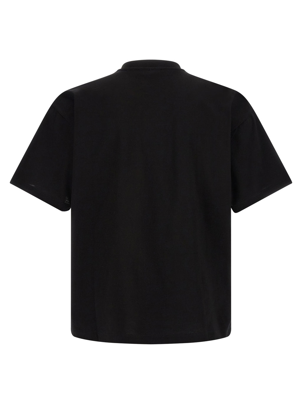 T-shirt noir en coton de la marque Versace, coupe classique, avec logo Versace visible au centre.