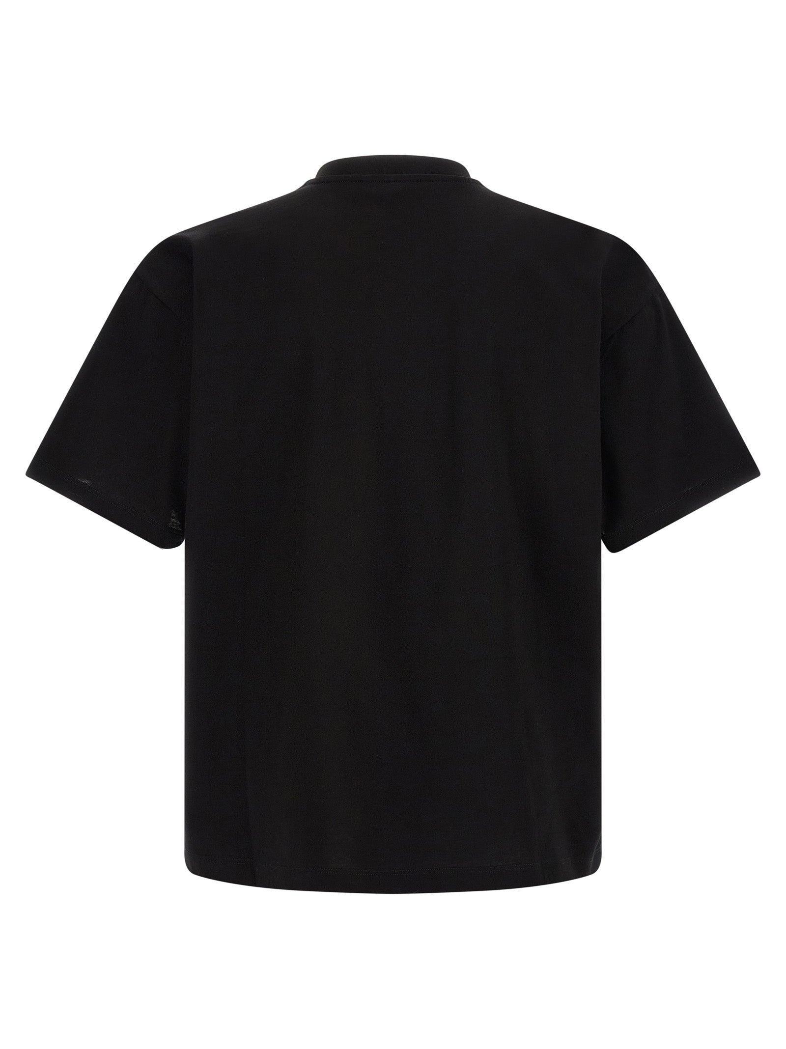 T-shirt noir en coton de la marque Versace, coupe classique, avec logo Versace visible au centre.