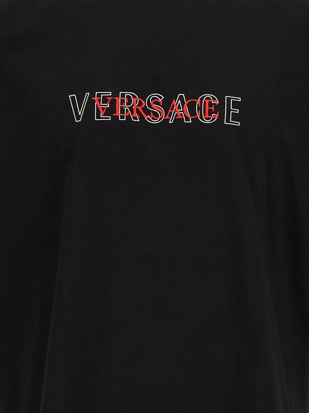 T-shirt noire en coton de la marque Versace, look élégant et moderne avec logo distinctif visible.