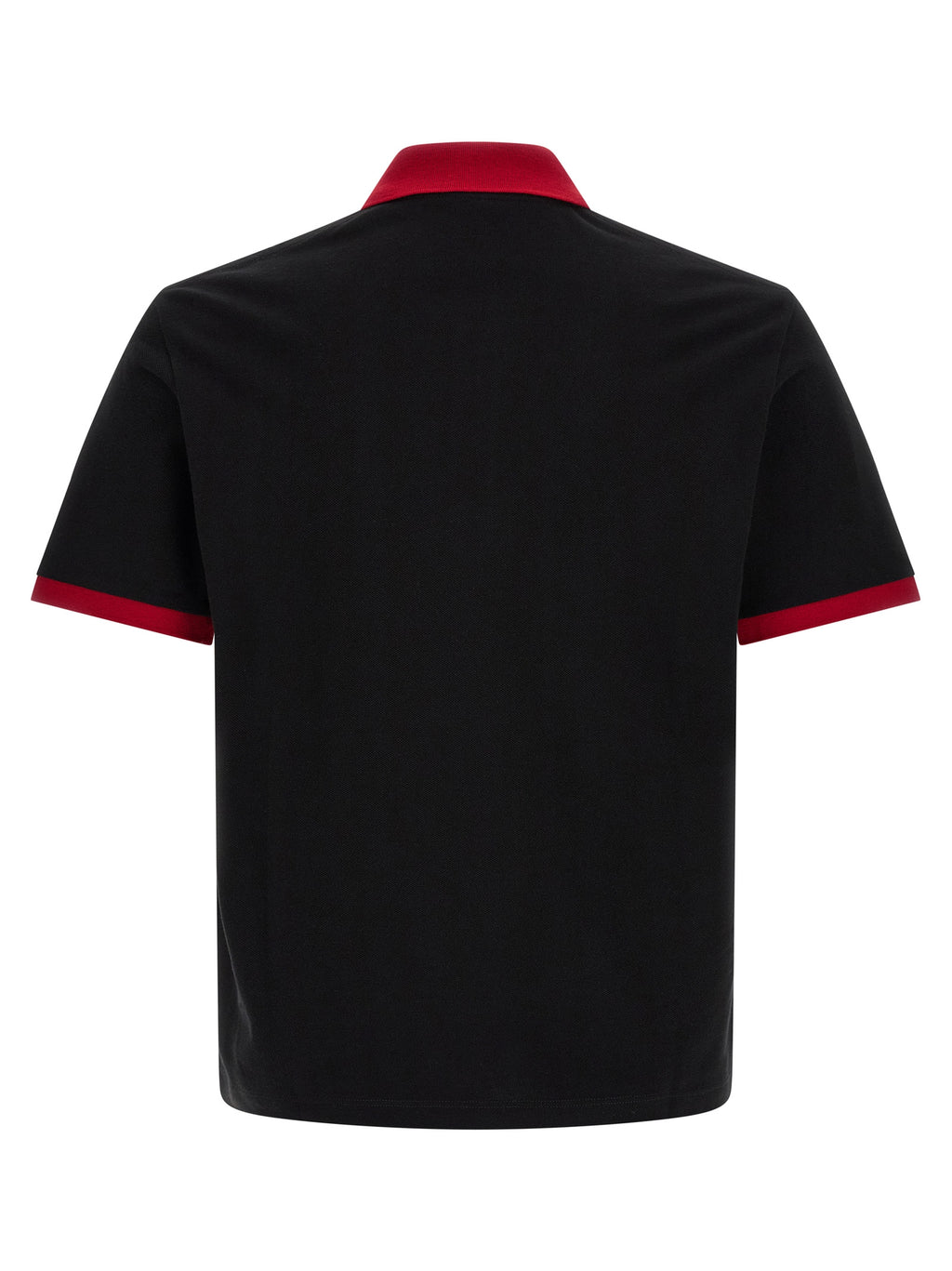 Chemise polo en coton noir de Versace, vue de face, avec logo distinctif sur la poitrine, tissu doux et élégant.