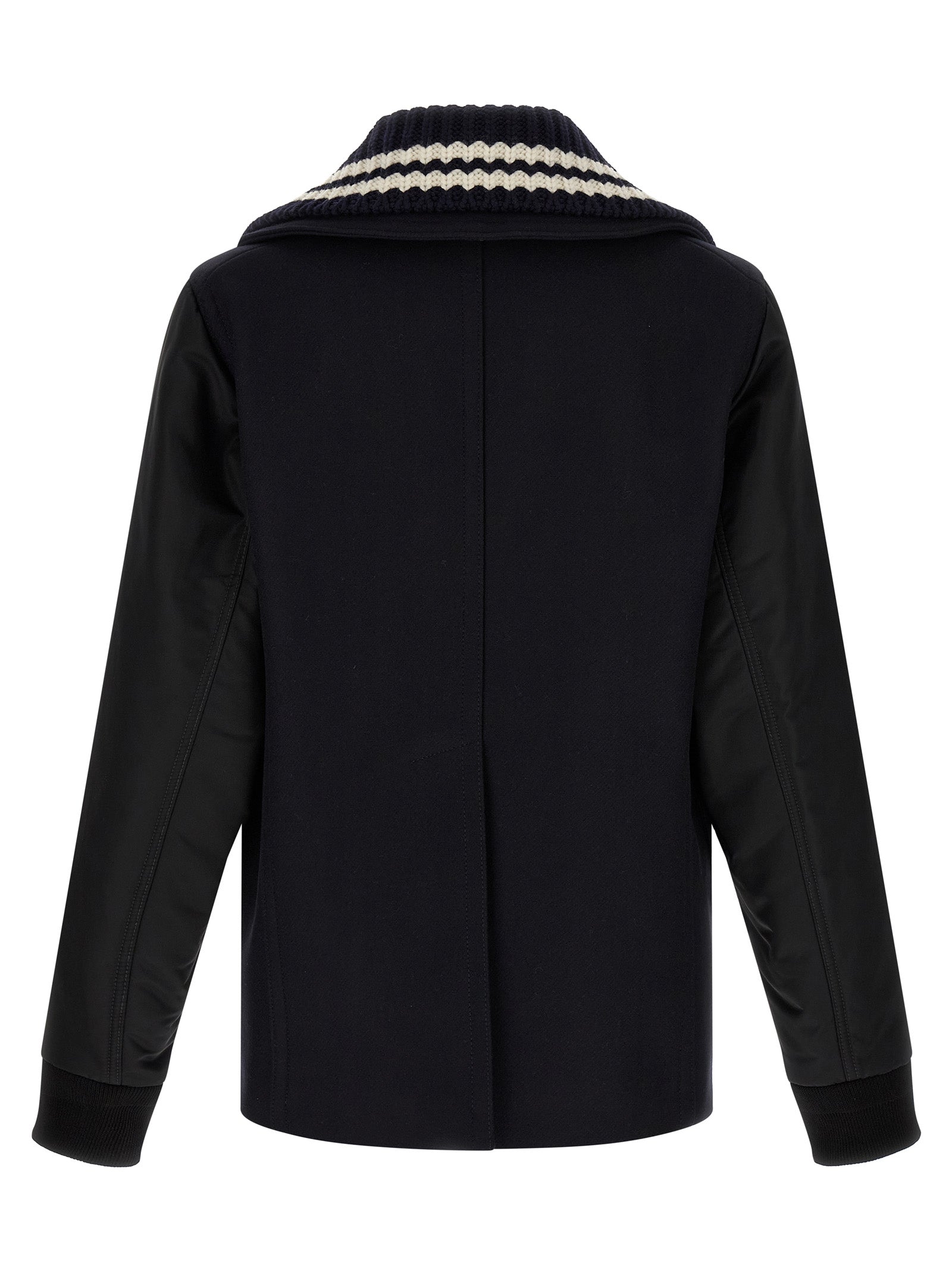 Manteau en laine bleue Dsquared² pour homme, avec col classique et boutons, porté sur un mannequin.