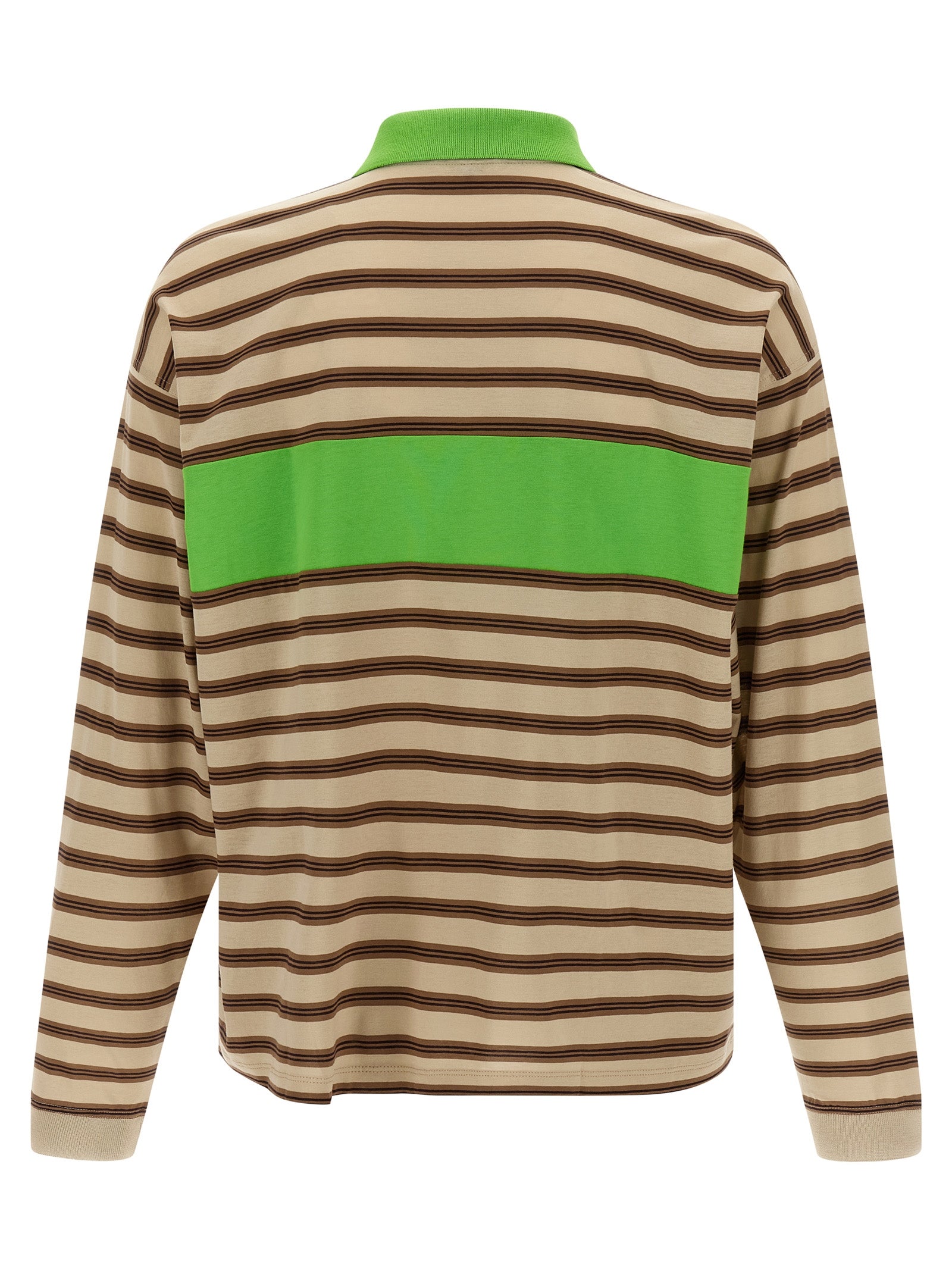 Chemise polo en coton multicolore de la marque Versace avec logo emblématique, vue de face.