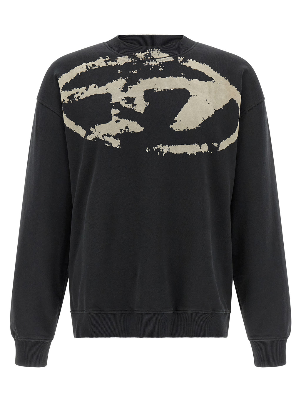 Sweat-shirt en coton noir Diesel, style décontracté, avec logo Diesel visible, porté dans un cadre décontracté.