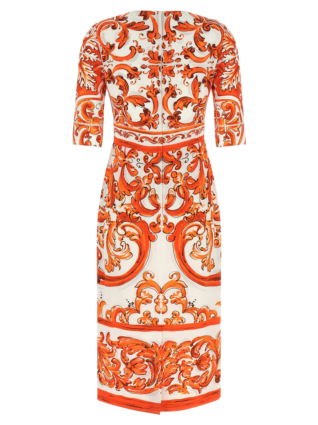 Robe midi en soie orange de Dolce & Gabbana avec coupe élégante et détails sophistiqués.
