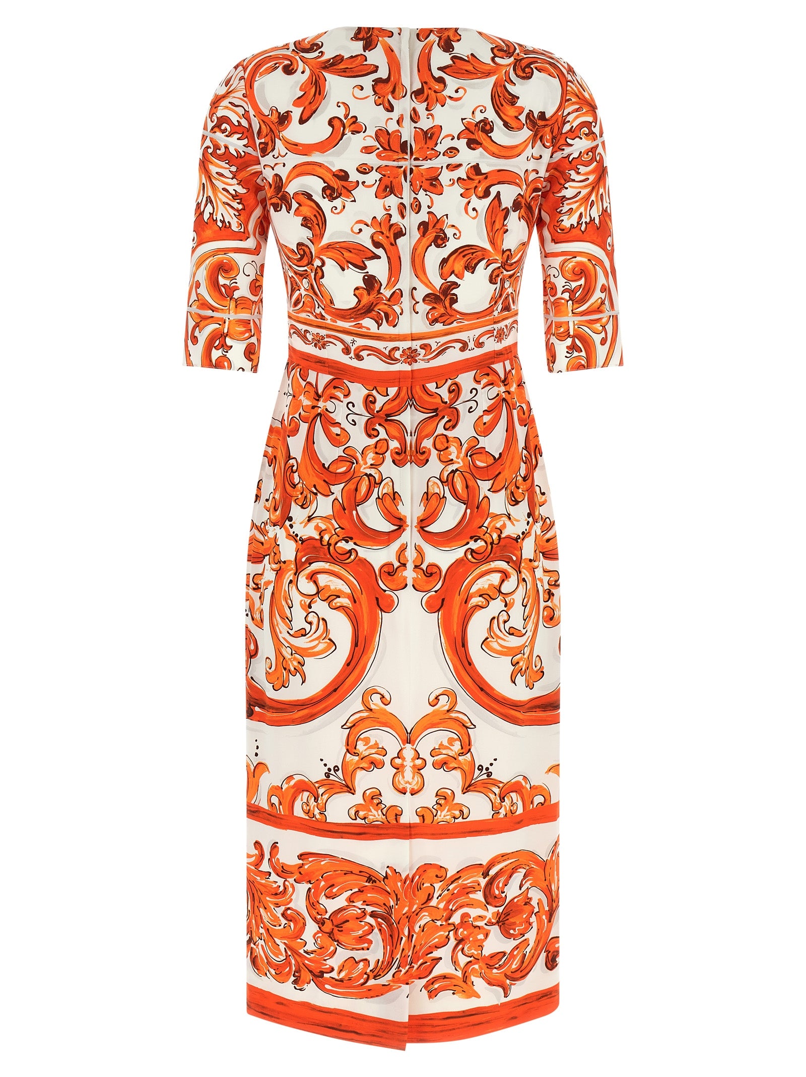 Robe midi en soie orange de Dolce & Gabbana avec coupe élégante et détails sophistiqués.