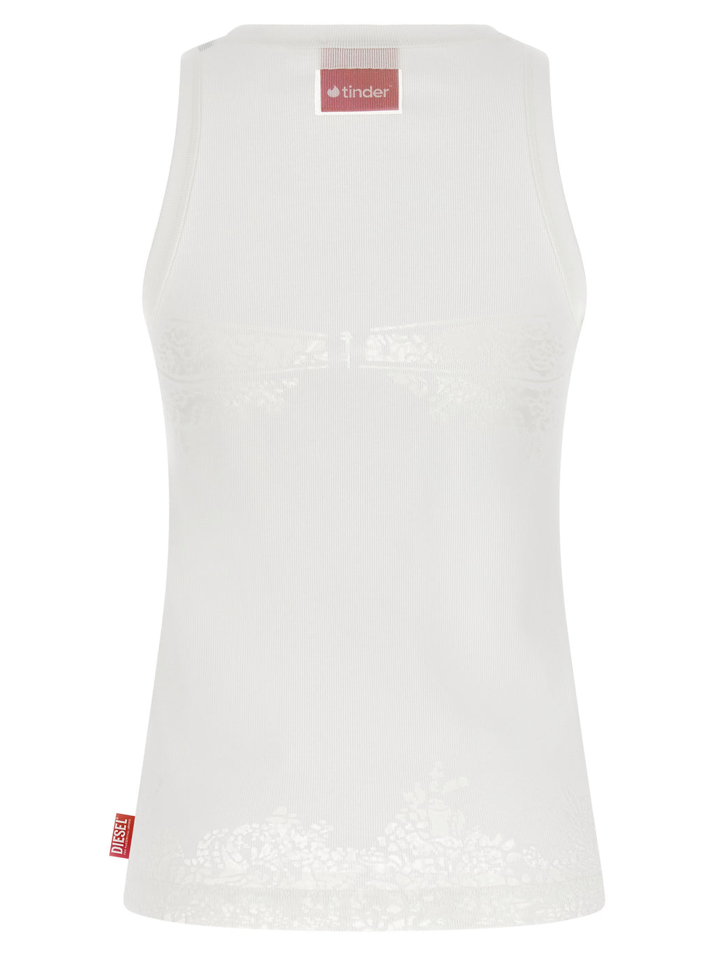 Débardeur en coton blanc de la marque Diesel, vue de face, détails du tissu léger et coupe classique visible.