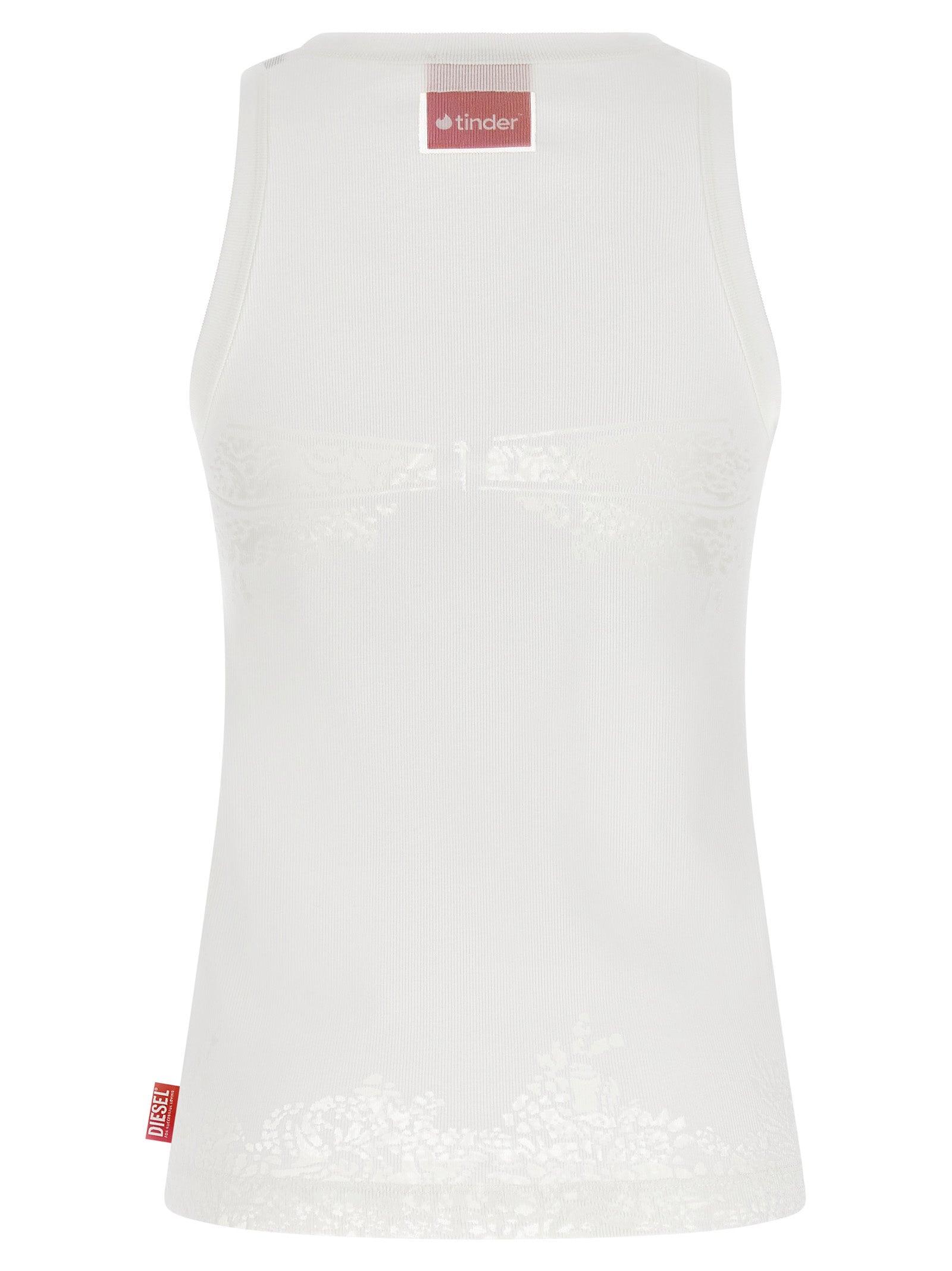 Débardeur en coton blanc de la marque Diesel, vue de face, détails du tissu léger et coupe classique visible.