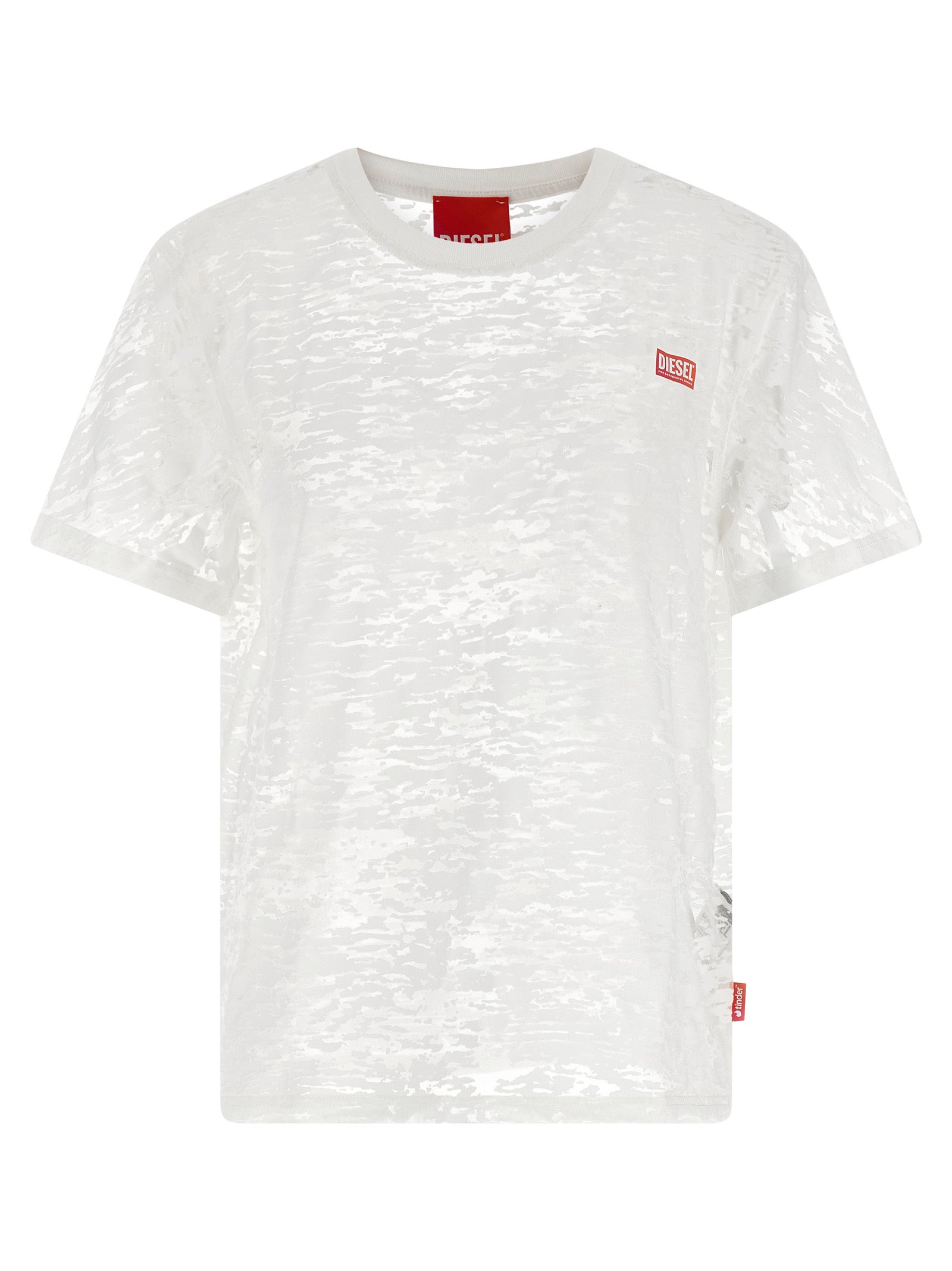 T-shirt blanc en coton de la marque Diesel, coupe classique, porté avec col rond et manches courtes.