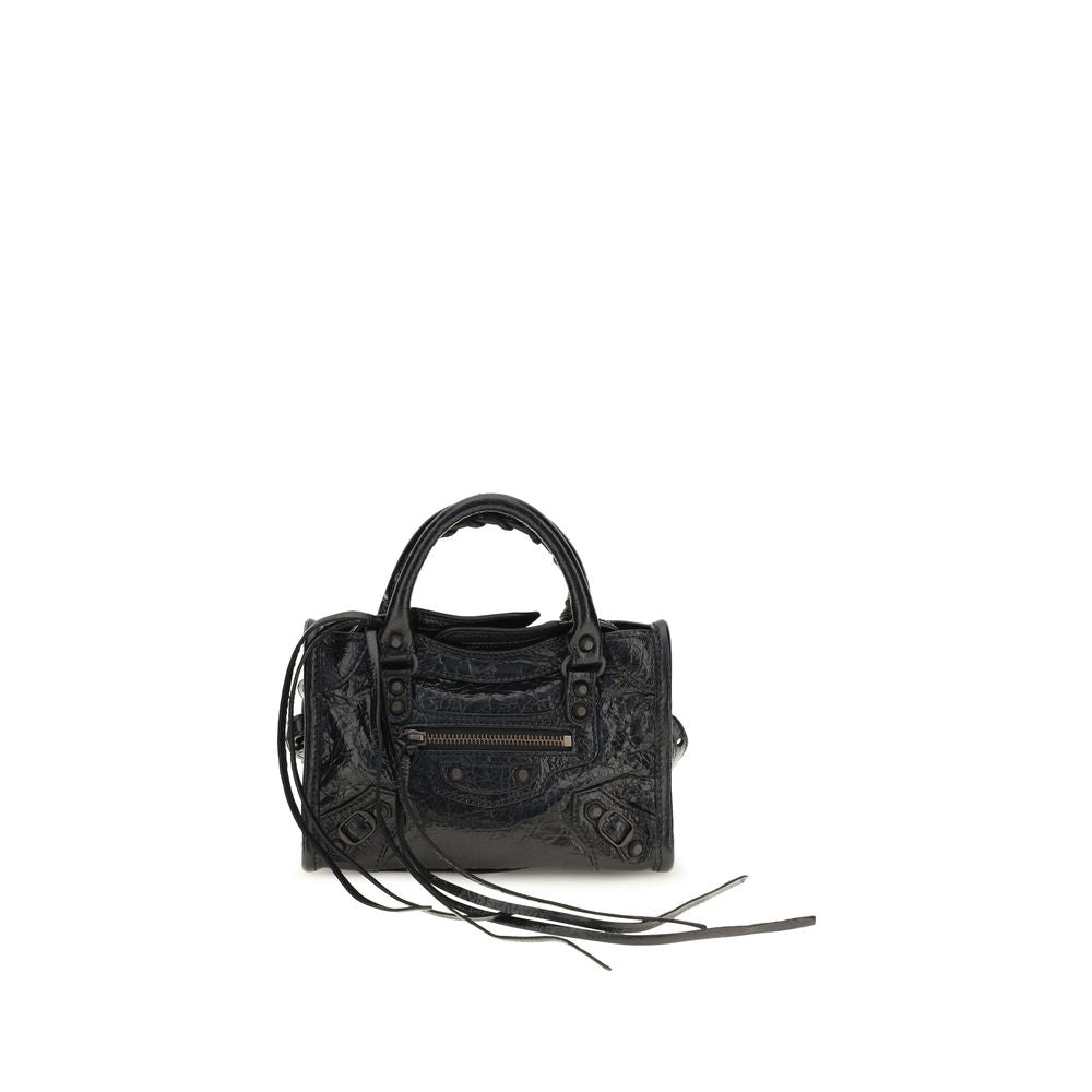 Sac à main Balenciaga en cuir d'agneau noir Ovis Aries, design élégant avec détails sophistiqués visible sur l'image.