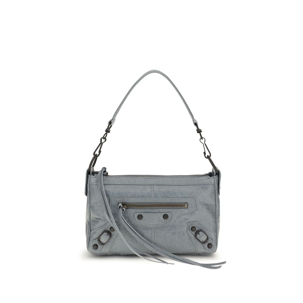 Sac à main Balenciaga gris en cuir d'agneau Ovis Aries avec détails élégants, vue de face sur fond neutre.