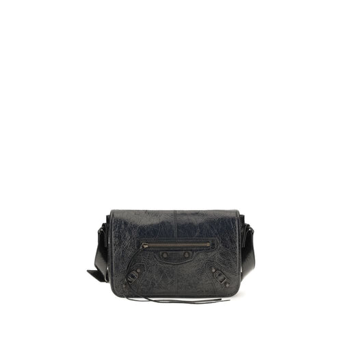 Sac à épaule Balenciaga en cuir d'agneau noir avec logo Ovis Aries, détail élégant et sophistiqué pour un look moderne.