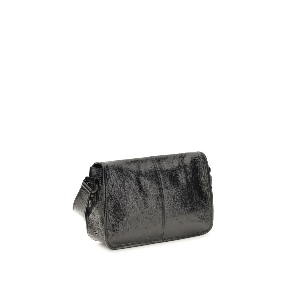 Sac à épaule noir Balenciaga en agneau Ovis Aries avec détails élégants, vue de face.