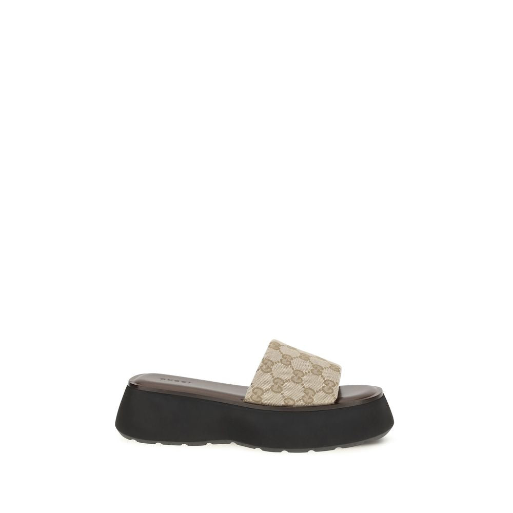 Gucci Beige Polyester Plateau-Sandalen