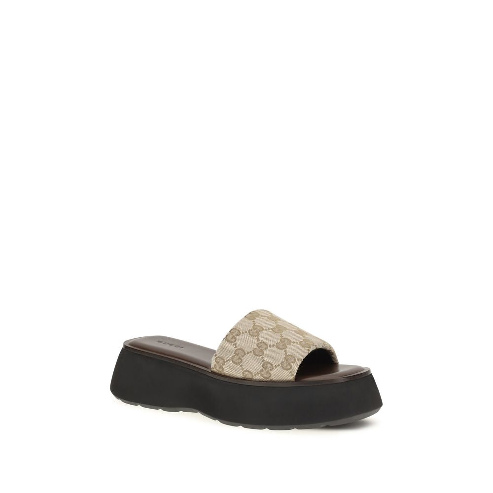 Gucci Beige Polyester Plateau-Sandalen