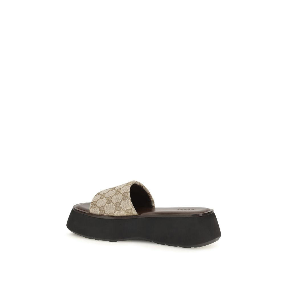 Gucci Beige Polyester Plateau-Sandalen