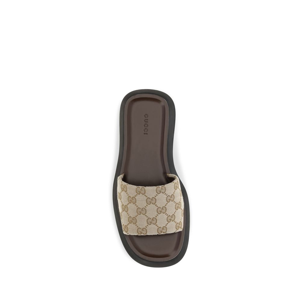Gucci Beige Polyester Plateau-Sandalen