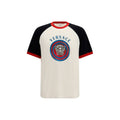 T-shirt blanc en coton de la marque Versace, coupe classique et logo emblématique visible sur le devant.