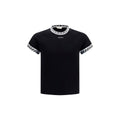 T-shirt en coton noir de Versace, style décontracté avec logo emblématique, porté par un mannequin.