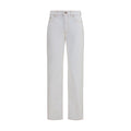 Jeans blancs en coton à taille haute de la marque Versace, vue de face avec détails de couture et coupe tendance.