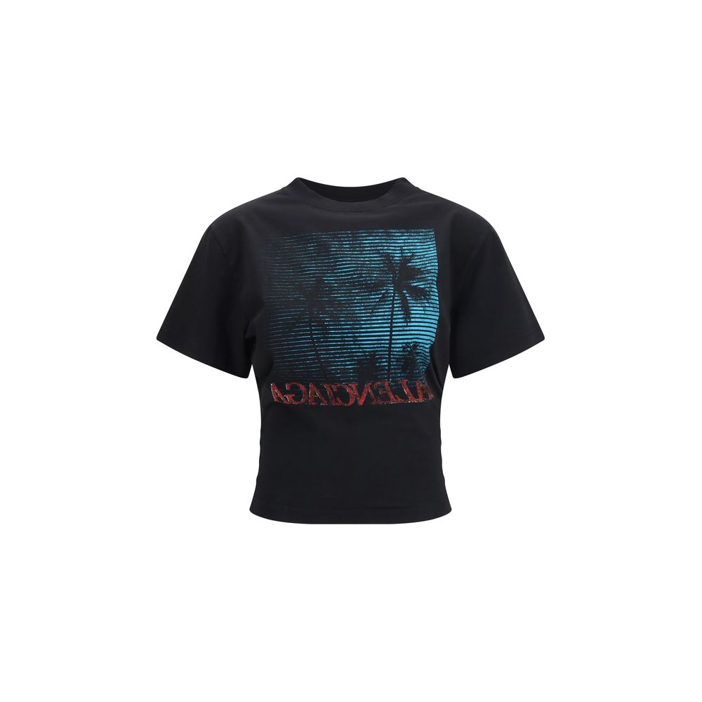 T-shirt en coton noir de la marque Balenciaga, coupe classique, visible sur un mannequin.