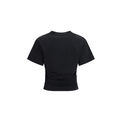 T-shirt noir en coton de la marque Balenciaga, coupe classique, visible en gros plan sur un fond neutre.