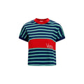 T-shirt en coton multicolore de Versace avec logo emblématique, coupe classique et design vibrant visible sur l'image.