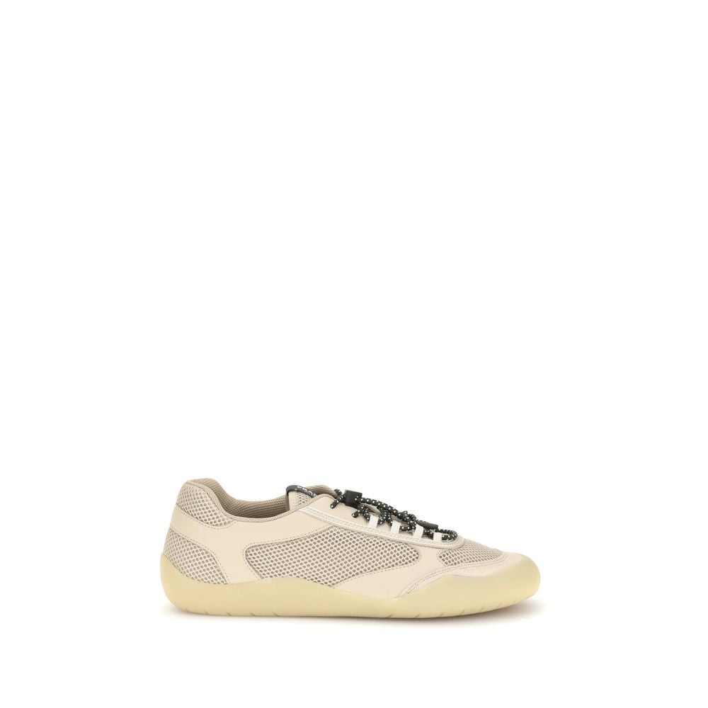 Chaussures de sport Prada en polyester beige, baskets athlétiques élégantes pour homme ou femme.