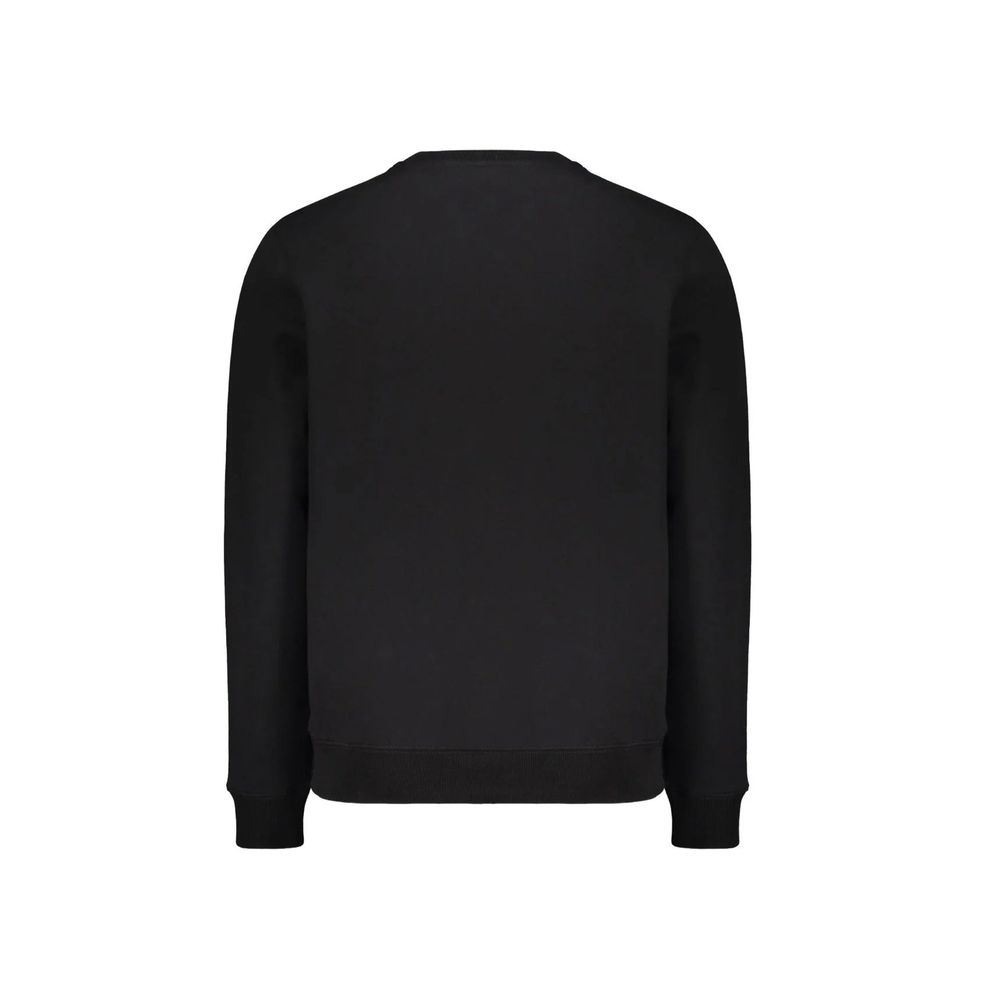 Sweat-shirt en coton noir de la marque Versace, avec logo et design élégant, porté sur un mannequin.