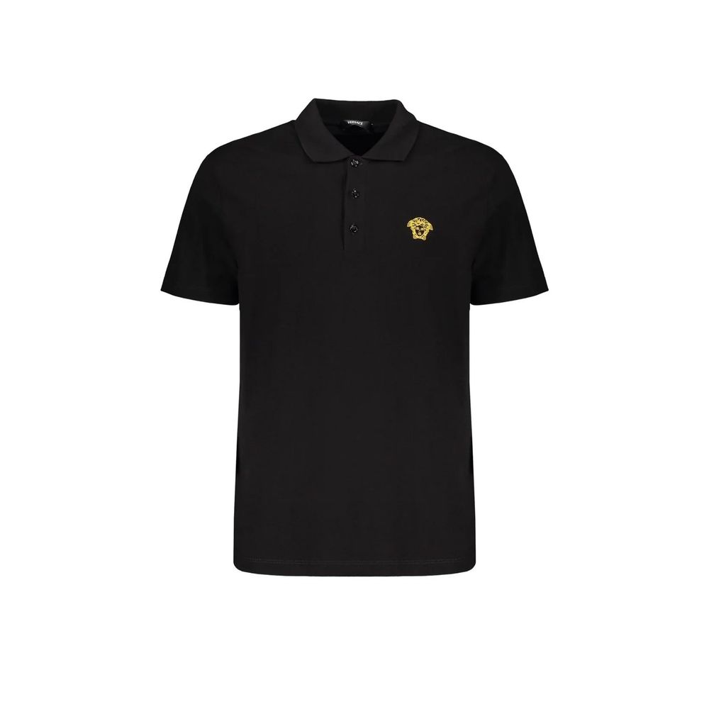 T-shirt en coton noir de la marque Versace, style élégant, avec logo distinctif visible sur le devant.