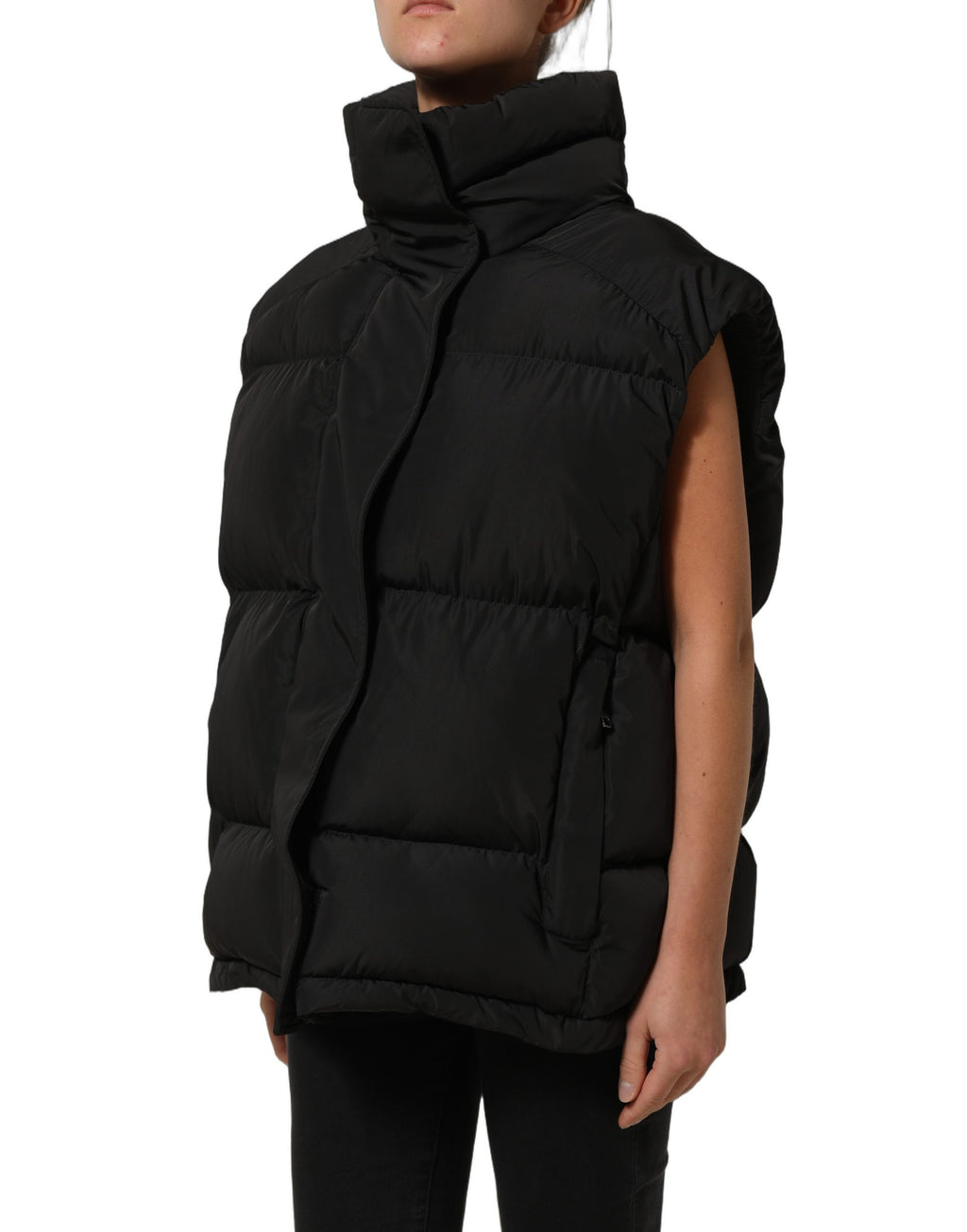 Veste sans manches pour homme Dolce & Gabbana en polyester noir, rembourrée, style puffer, adaptée pour l'hiver.