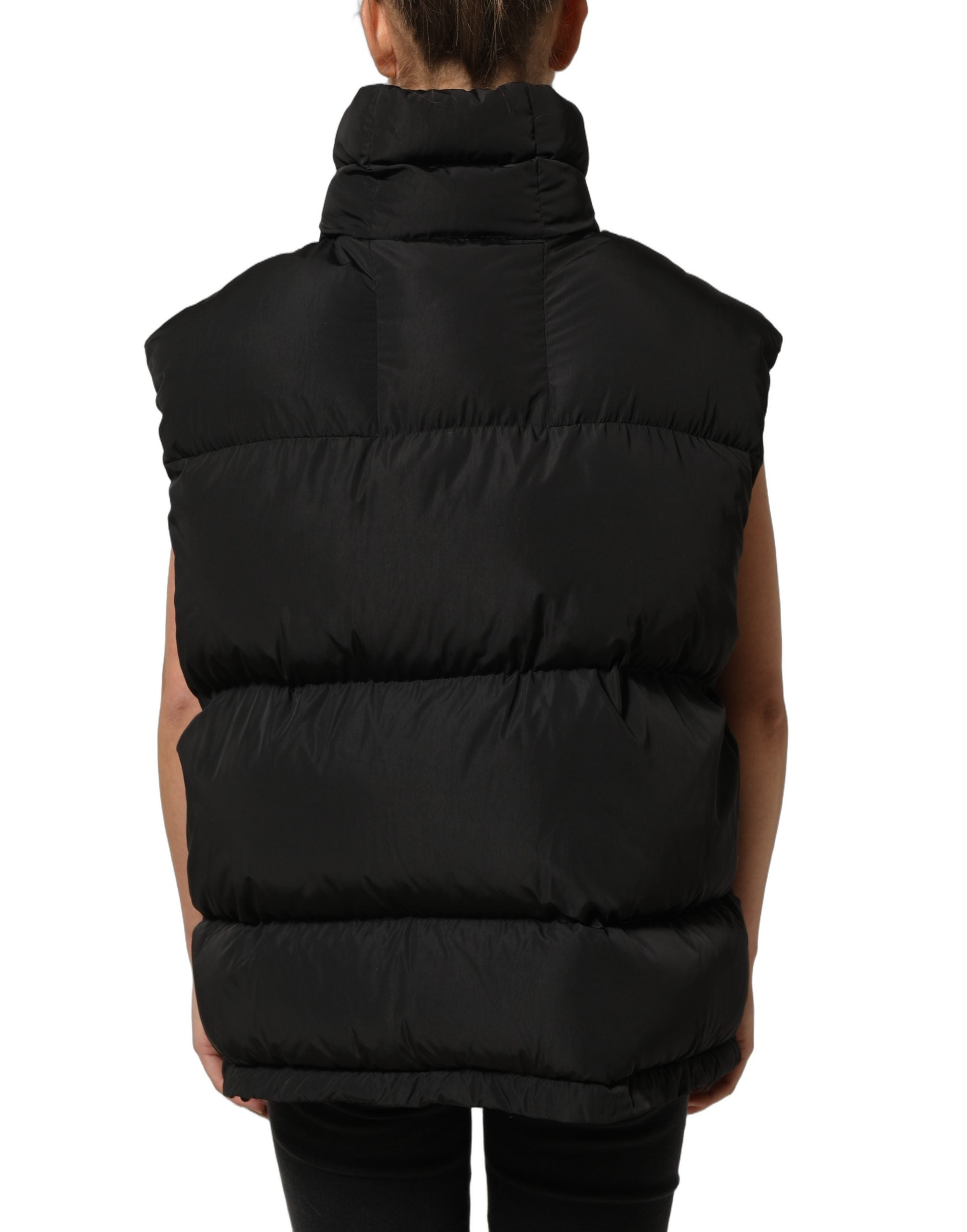 Veste sans manches pour homme Dolce & Gabbana en polyester noir, matelassée et rembourrée, style puffer.