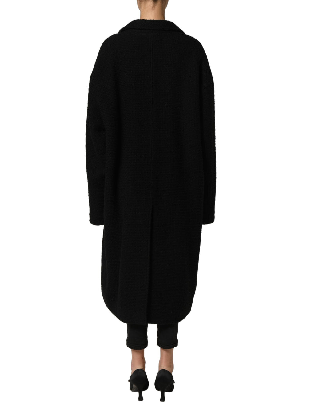 Manteau pour homme Dolce & Gabbana noir à double boutonnage, trench coat élégant avec ceinture et col cranté.