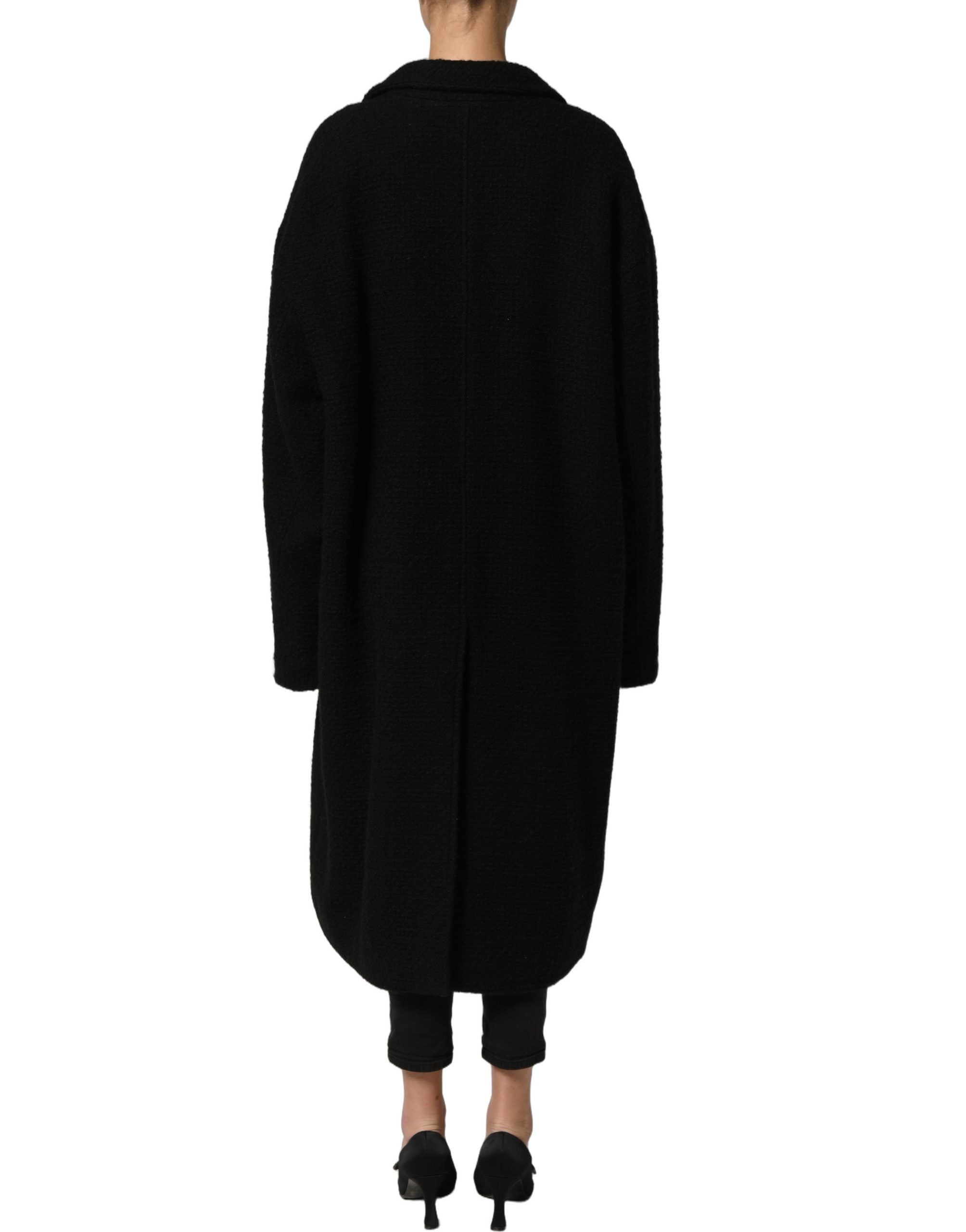 Manteau pour homme Dolce & Gabbana noir à double boutonnage, trench coat élégant avec ceinture et col cranté.