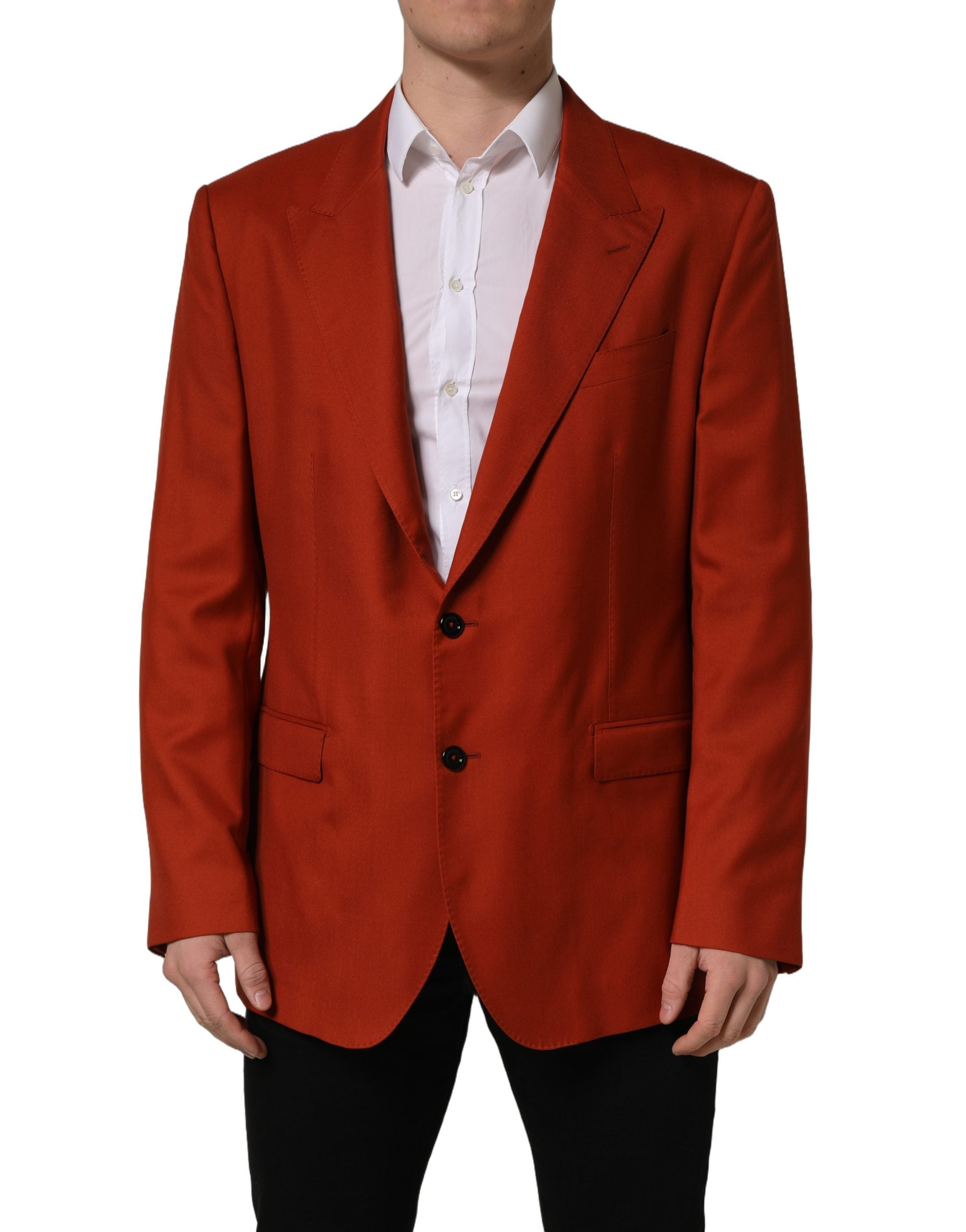 Veste blazer en cachemire rouge Dolce & Gabbana à un seul bouton, élégante et sophistiquée, portée sur un mannequin.