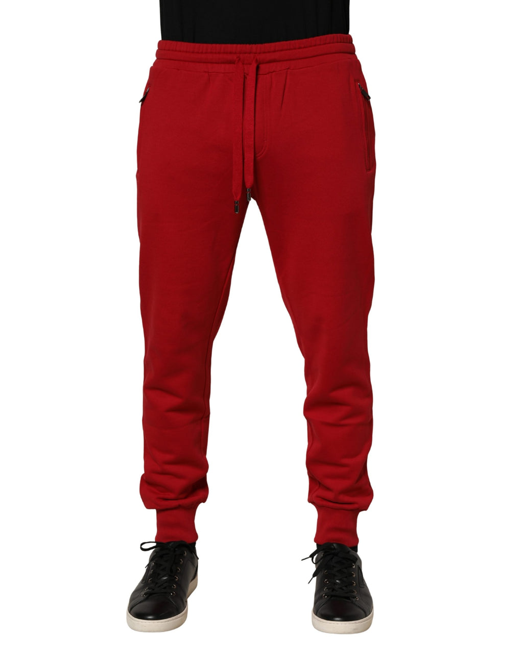 Pantalon de jogging en coton rouge Dolce & Gabbana avec logo DG, pour homme, vue de face.