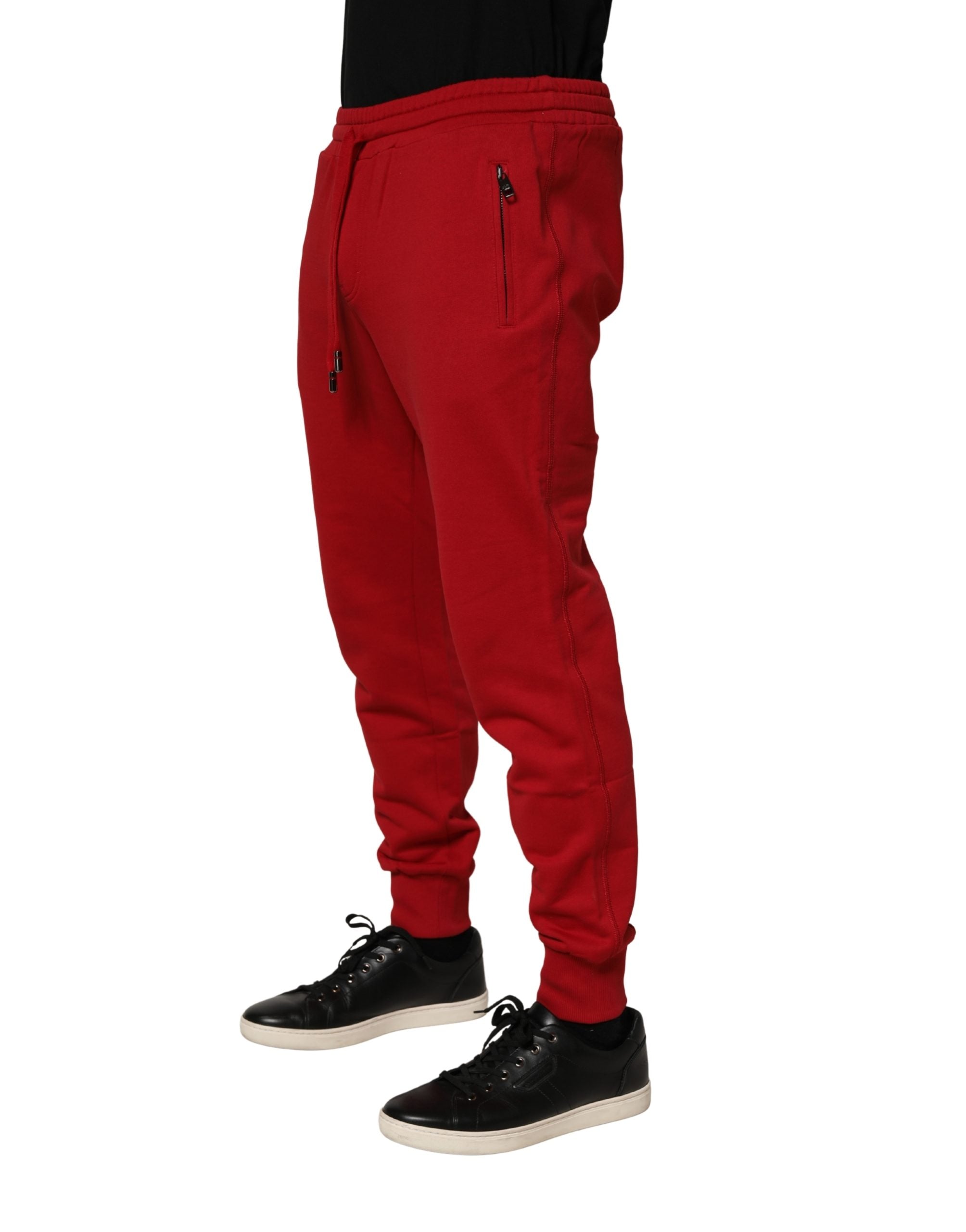 Pantalon de jogging en coton rouge Dolce & Gabbana avec logo DG, pour homme, style décontracté et confortable.