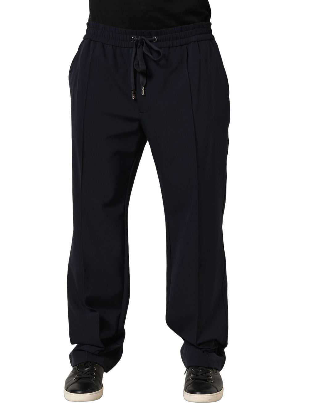 Pantalon jogger en nylon bleu foncé Dolce & Gabbana avec cordon de serrage, style décontracté et élégant pour homme.