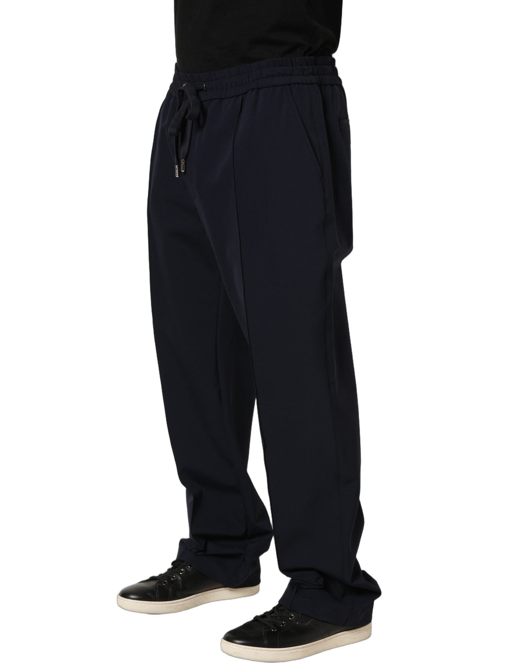Pantalons de jogging en nylon bleu foncé Dolce & Gabbana avec cordon de serrage, style décontracté et confortable.