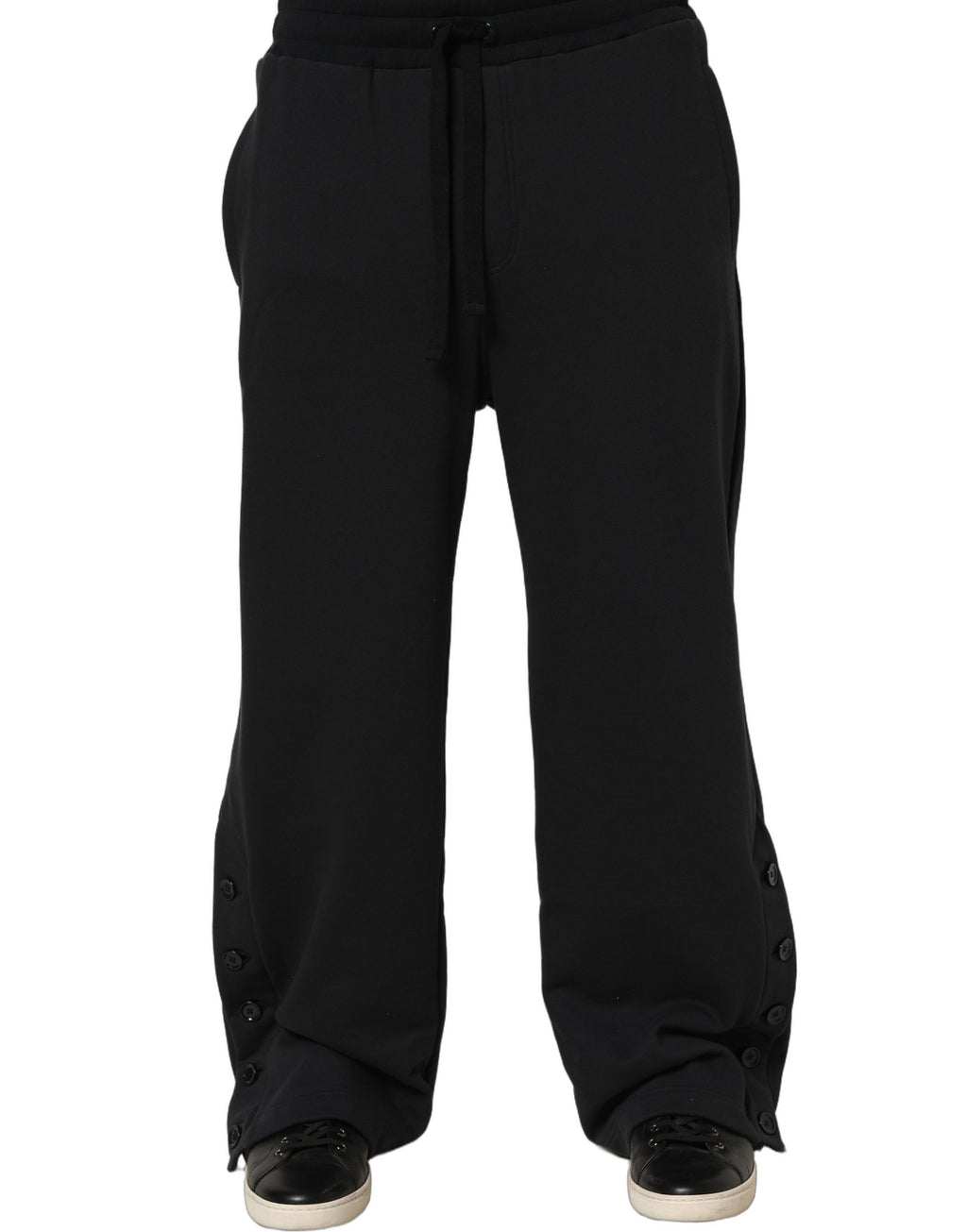 Pantalon de jogging pour homme Dolce & Gabbana, noir en viscose avec cordon de serrage, style décontracté et confortable.