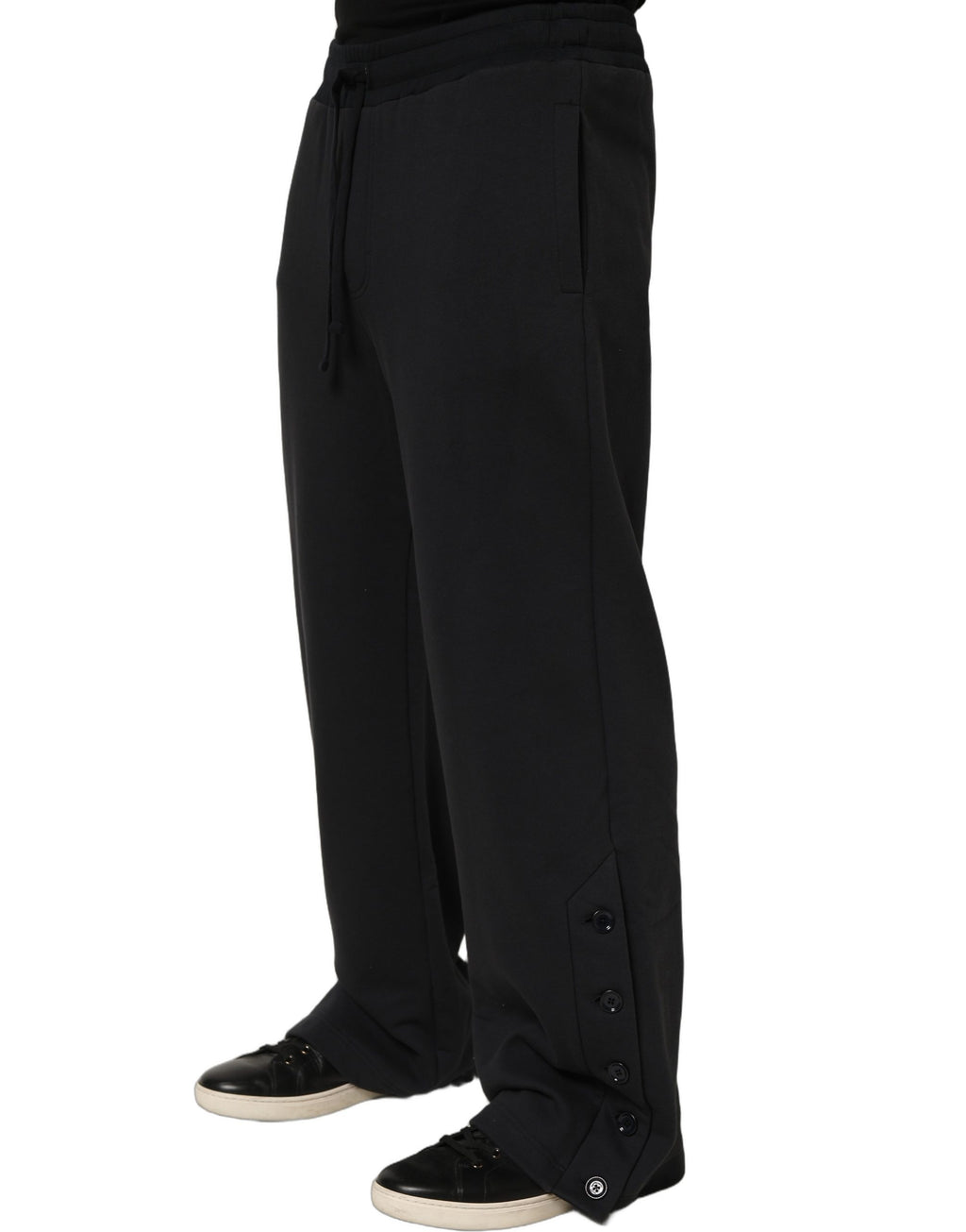 Pantalon de jogging noir Dolce & Gabbana pour hommes en viscose avec cordon de serrage, style décontracté et confortable.