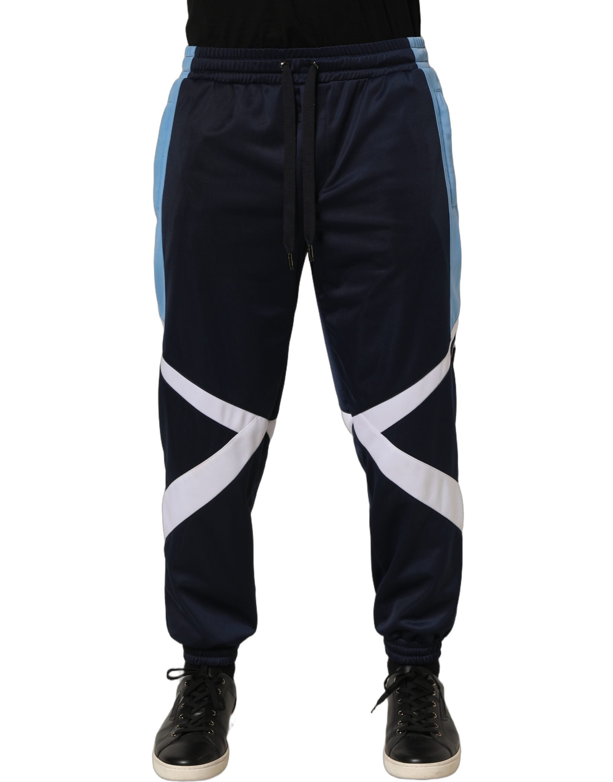 Pantalon de jogging Dolce & Gabbana à cordon blanc et bleu, style décontracté, en tissu confortable pour homme.