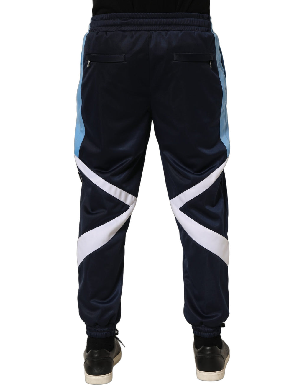 Pantalons de jogging Dolce & Gabbana bleu et blanc avec cordon de serrage, style décontracté, coton confortable.