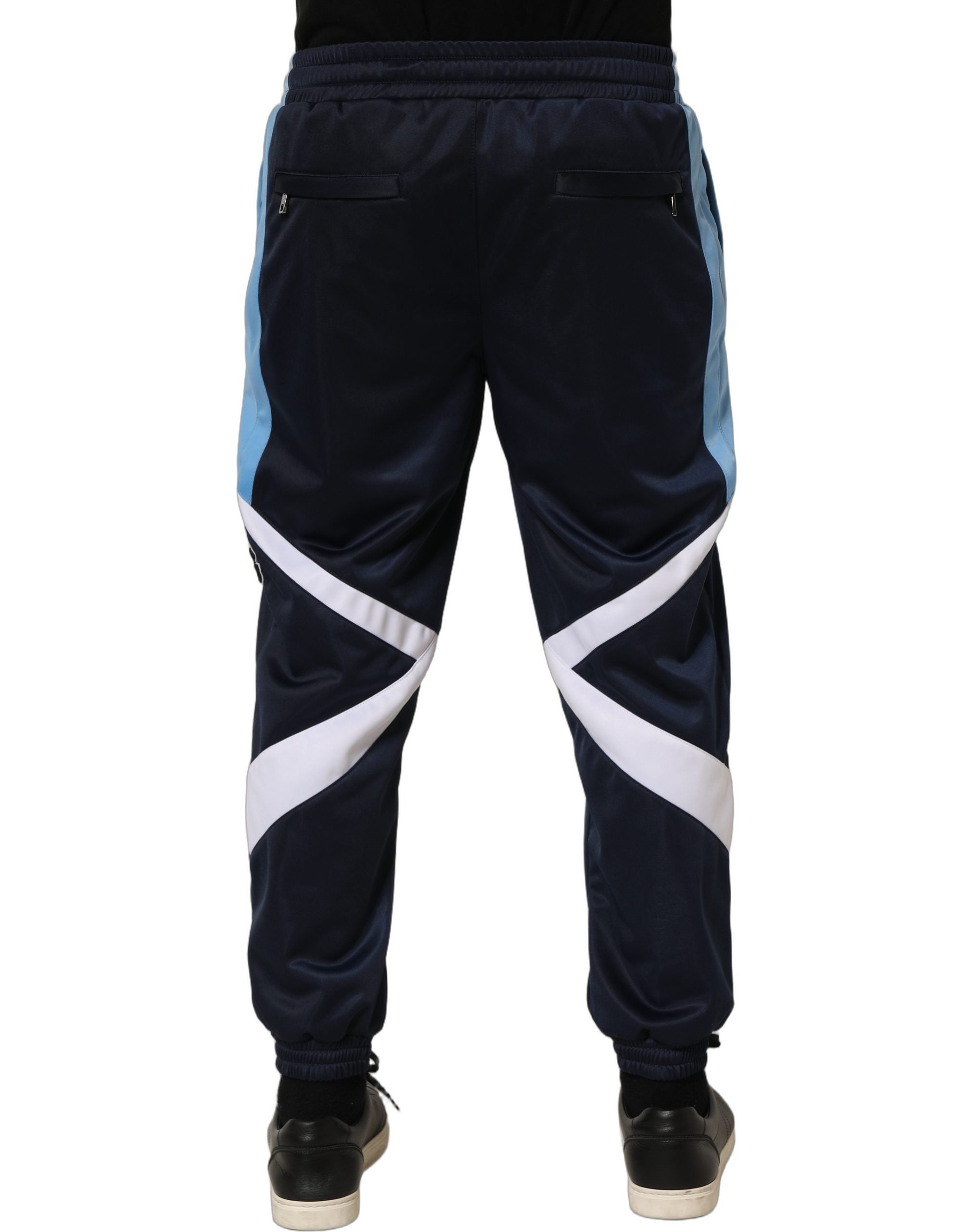 Pantalons de jogging Dolce & Gabbana bleu et blanc avec cordon de serrage, style décontracté, coton confortable.