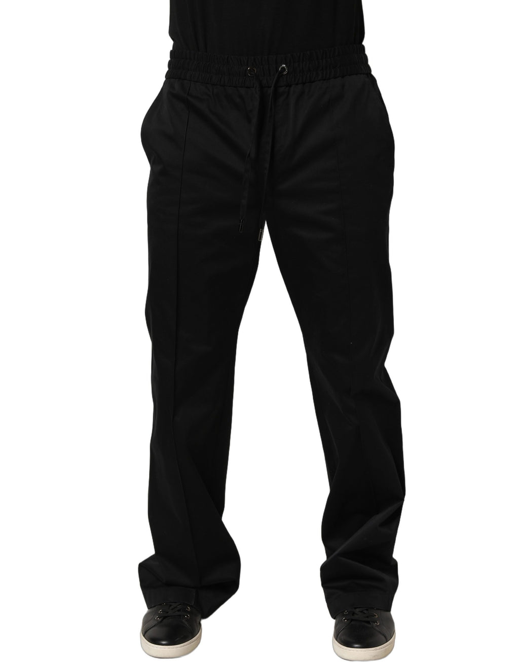 Pantalon de jogging noir pour homme Dolce & Gabbana en coton avec cordon de serrage, style décontracté et confortable.