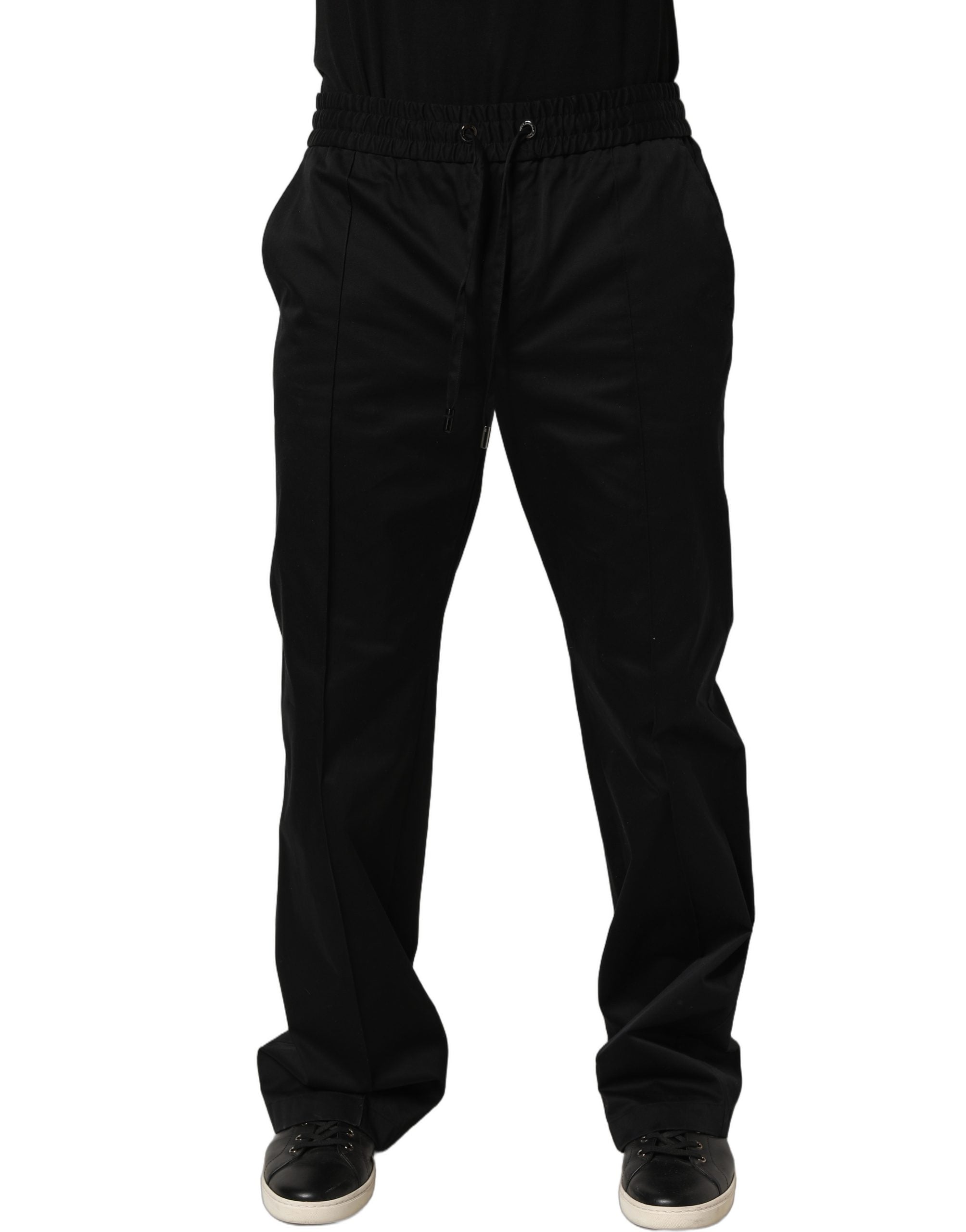 Pantalon de jogging noir pour homme Dolce & Gabbana en coton avec cordon de serrage, style décontracté et confortable.