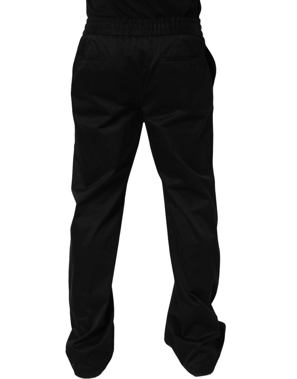 Pantalons de jogging en coton noir Dolce & Gabbana avec cordon de serrage pour hommes, style décontracté et confortable.
