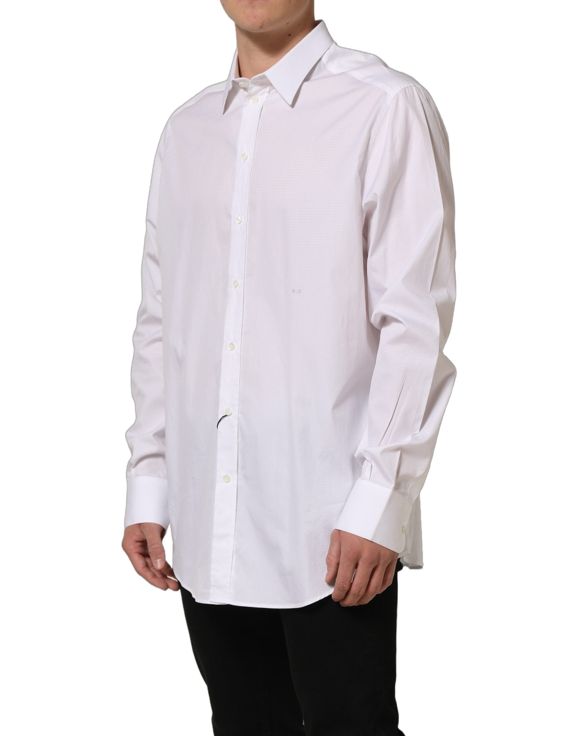 Chemise blanche en coton à manches longues pour homme de Dolce & Gabbana, élégante et classique, visible en détail.